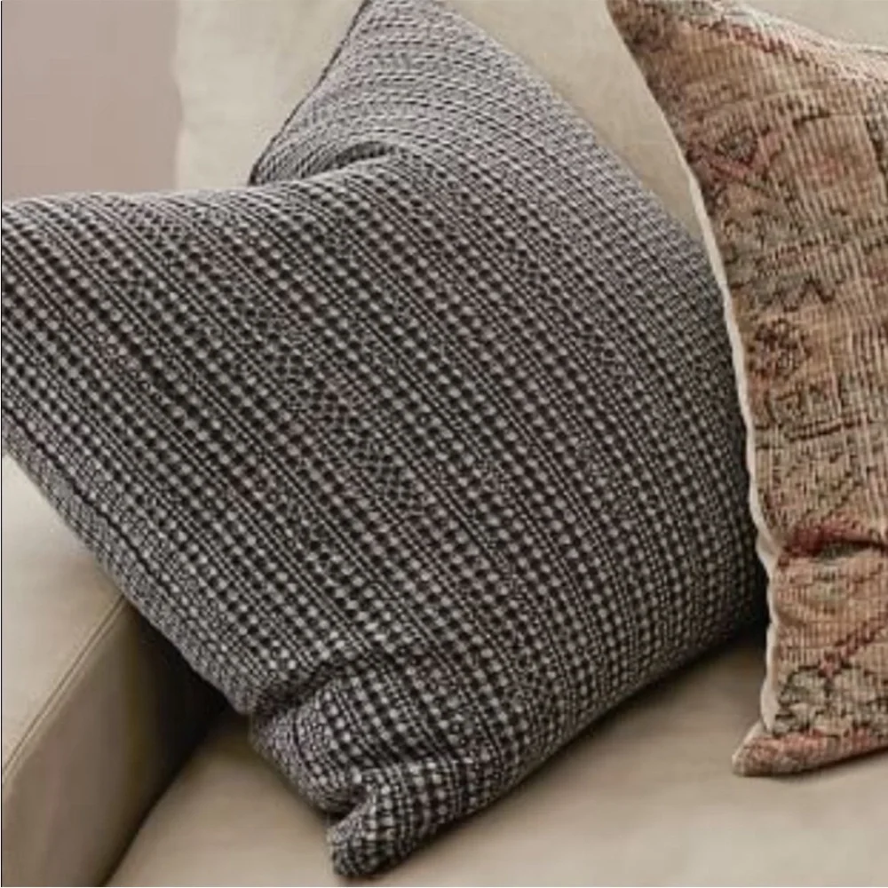 Pottery Barn Pillow Cover 24” Navy Gray Honeycomb Zipper Cotton Lined Euro